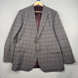 Jack Victor Blazer Mens 48L Gray Super 100s Wool Windowpane Preppy Sports Coat